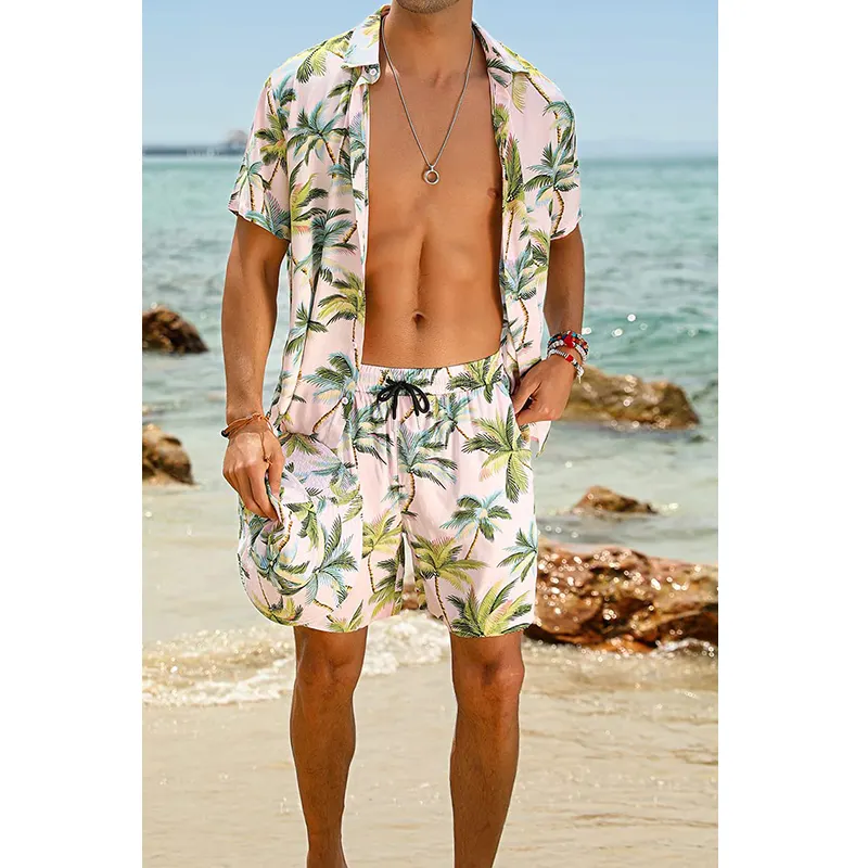 Thailand Hot Sales Three-Piece Beach Hat Beachwear Set With Printing Quick-Dry Swimsuits For Men Swimming Trunks