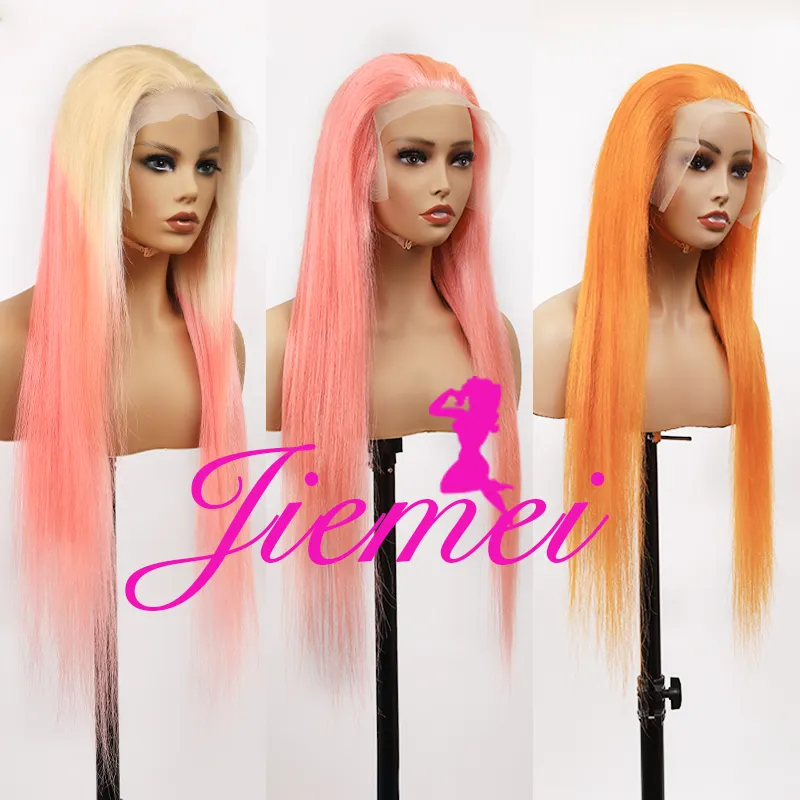 Jiemei 180 200 плотность предварительно СР 613 блонд полные парики шнурка необработанные чистые человеческие волосы 13x4 прозрачный фронта шнурка человеческих волос парик