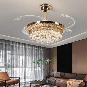 Crystal LED Fan Lamp for Living Room Home Dining Room Study Room Invisible Leaf <strong>Variable</strong> Frequency Silent for Bedroom <strong>Variable</strong>