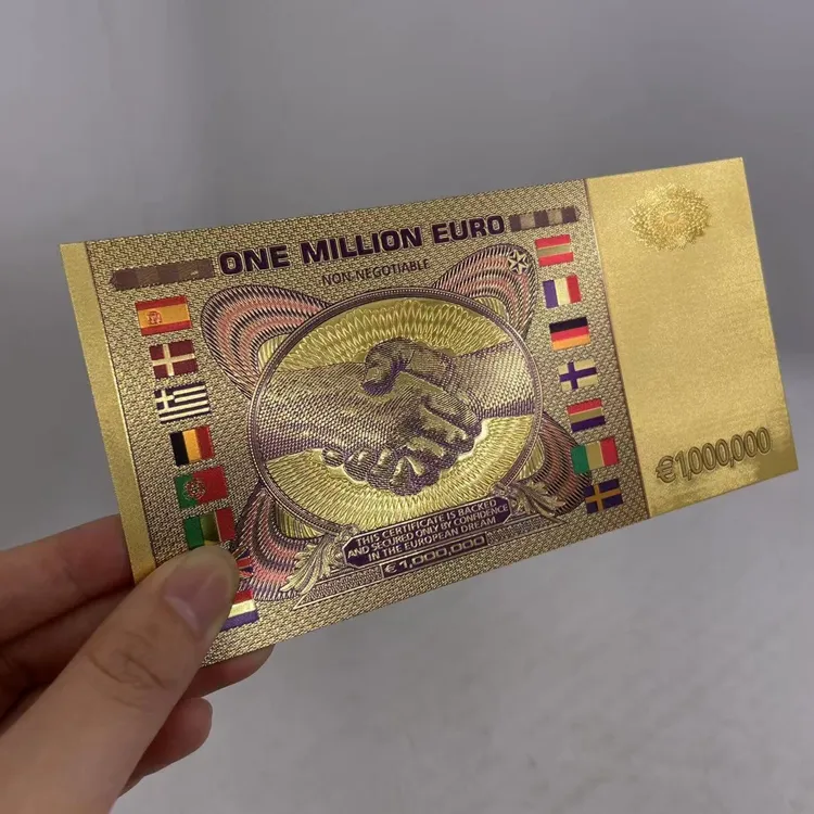 Stok tersedia Eropa 1 juta kartu euro 24k uang kertas berlapis emas dengan desain kustom