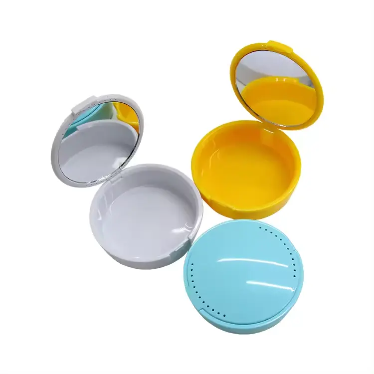 Tiktok Hot Sale Plastic False Teeth Box Retainer Box Dental Case Denture Box with Mirror Inside