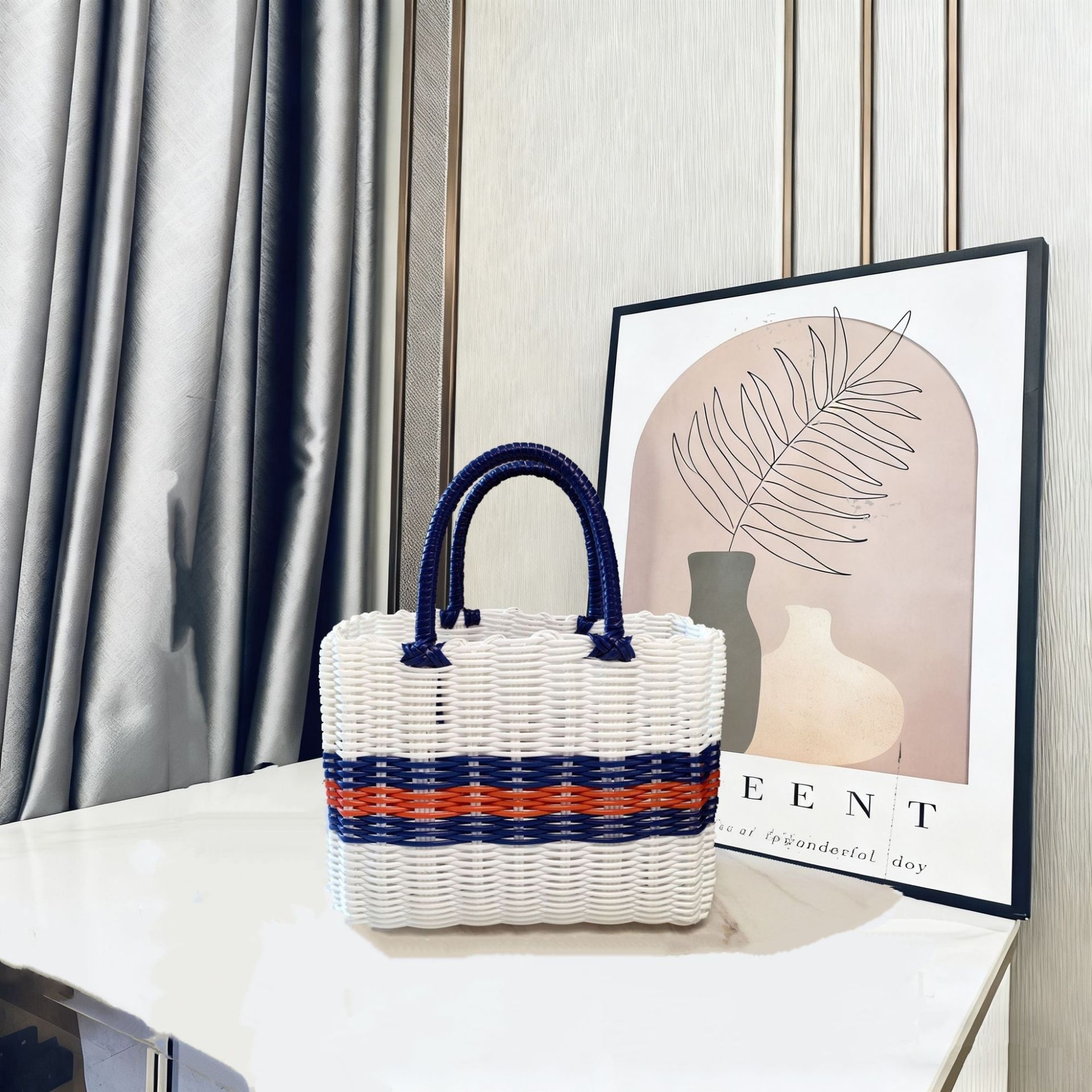 Blanc + bleu marine + orange/S