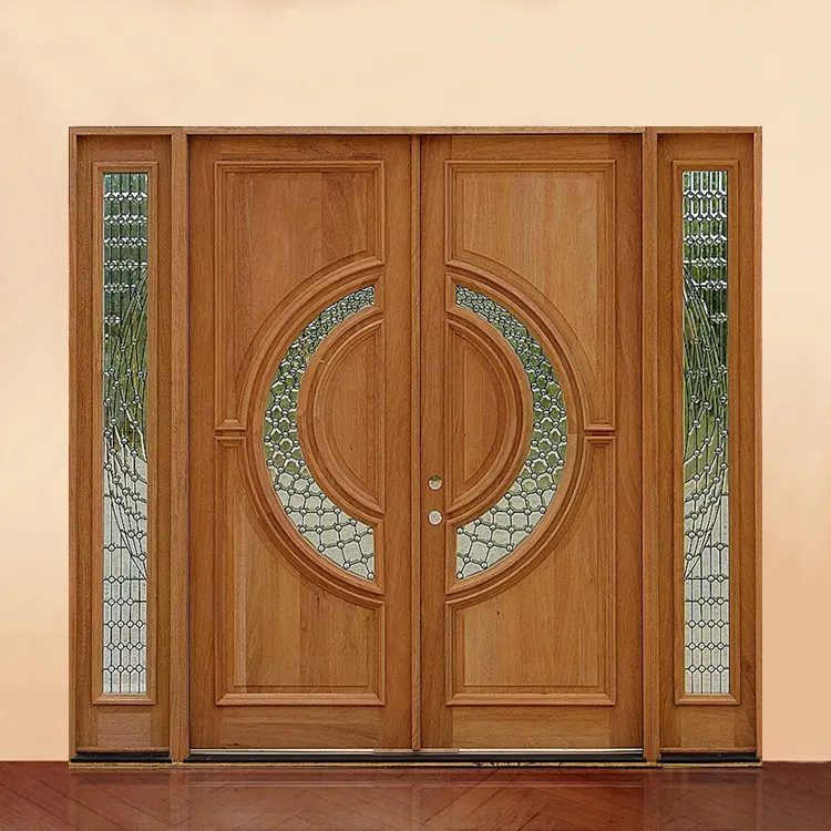Puerta exterior de madera maciza de roble con luz lateral, casa de campo, entrada principal externa, puertas dobles de madera auténtica