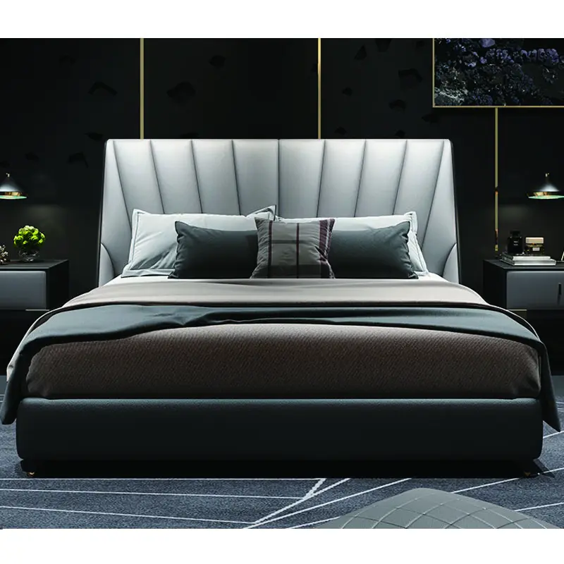 OKF personnalisation minimaliste en bois massif confortable lit double mobilier de chambre à coucher lit de luxe rembourrage king size lit moderne
