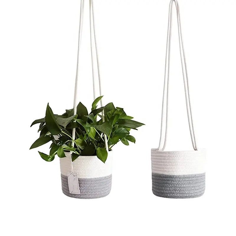 PUSELIFE Jardin Coton Corde Tissé Jute Chaîne Plante Pot Tenture Murale Jardinière Fleur Panier avec Corde