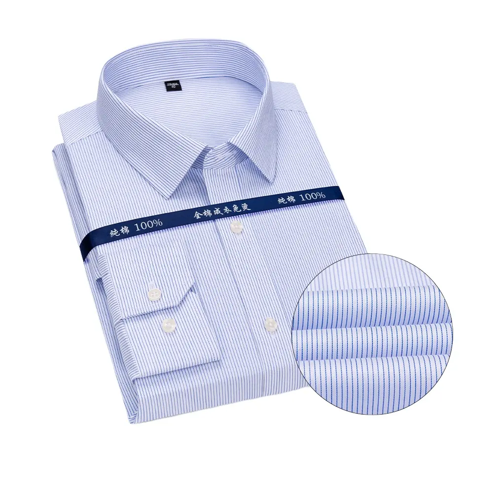 Camisas elegantes de oficina de alta calidad, cuello cuadrado de manga larga para negocios, evita planchar, patrón a rayas, el más popular, 100% de algodón