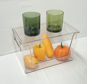 Contenedores de almacenamiento frontal abiertos apilables de plástico transparente grande con tapas de plástico, cesta organizadora de mostrador de cocina con asa - Product Image 1
