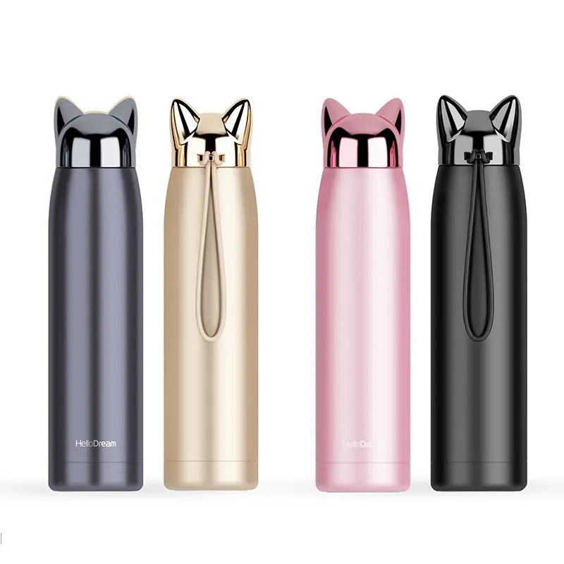 320ML 11Oz Double-layer Thermos Water Bottle Stainless Steel Thermos Bottle Cute Cat Fox Ears Insulation Coffee Tea Milk Cup