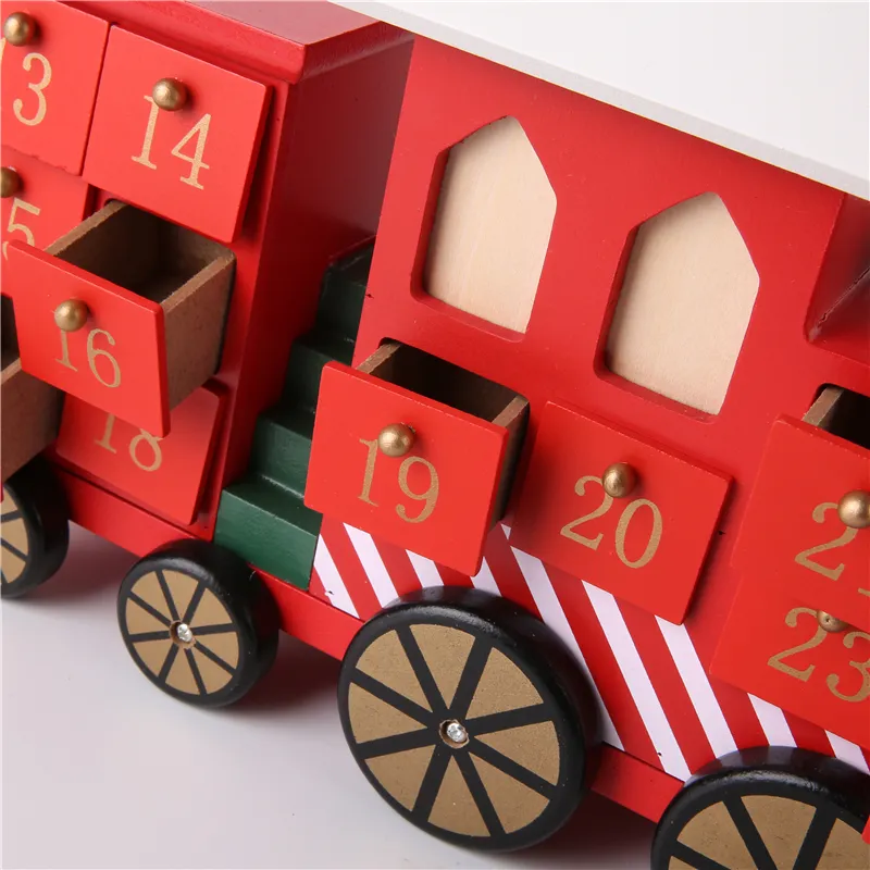 قطار خشبي ديكور منزلي بتقويم عيد الميلاد خشبي شاحنة خشبية بتقويم عيد الميلاد
