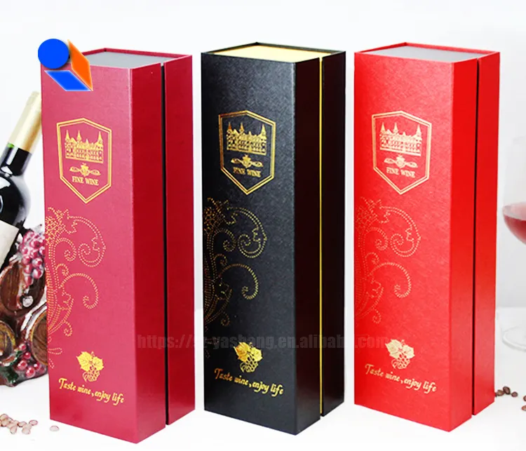 Clamshell gold stamping wine packaging red gift box custom thick paper box