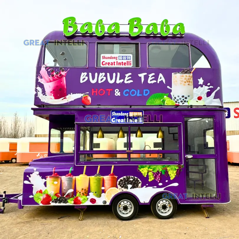 Decker bus bebida jugo café remolque Tienda Móvil boba bubble tea vending remolque camión de comida para la venta Cafetería