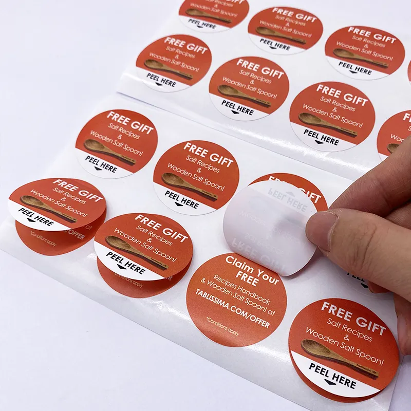 Etiquetas plegables multicapa de 3/4 páginas impermeables, folleto adhesivo de vinilo circular, hoja de pegatina de doble cara para botella cosmética