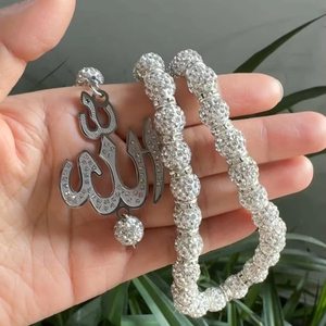 Kalung besar Muslim Arab, Kalung bola disko berlian imitasi rantai Sweater Arab Allah untuk doa Muslim - Product Image 1