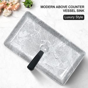 大型容器シンク長方形-24 "x 14" カウンター上のモダンなバスルーム長方形グレー磁器セラミック容器バニティシンク - Product Image 5