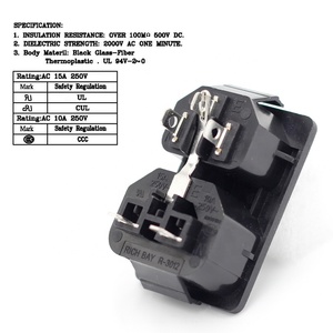 15A 250VAC IEC 60320 C13 C14组合插座2合1电源插座 - Product Image 4