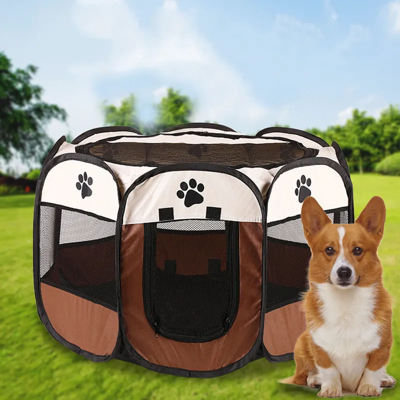 Tenda Hewan Peliharaan Lipat Portabel Rumah Anjing Tenda Kucing Pagar Kucing Kandang Peliharaan Ruang Pengiriman Kandang Hewan Peliharaan Oktagon Ruang Besar