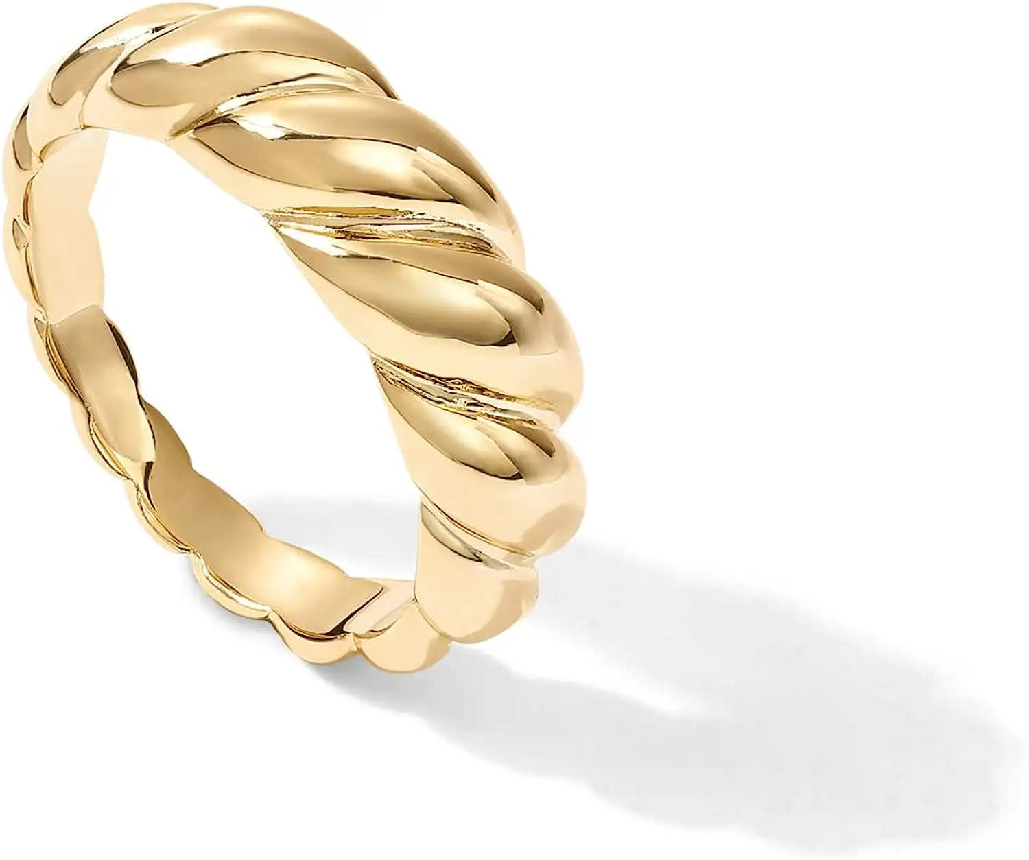 Anillo personalizado chapado en oro de 14K para mujer, anillo trenzado de Croissant Dome, anillo grueso para mujer como regalo