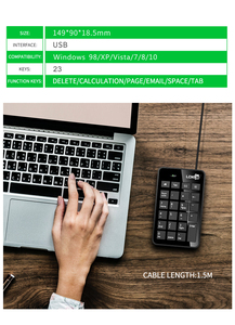 LDK XKB01迷你键盘便携式23键有线纤薄单手小型键盘适用于iPad Android平板电脑台式迷你PC游戏电脑