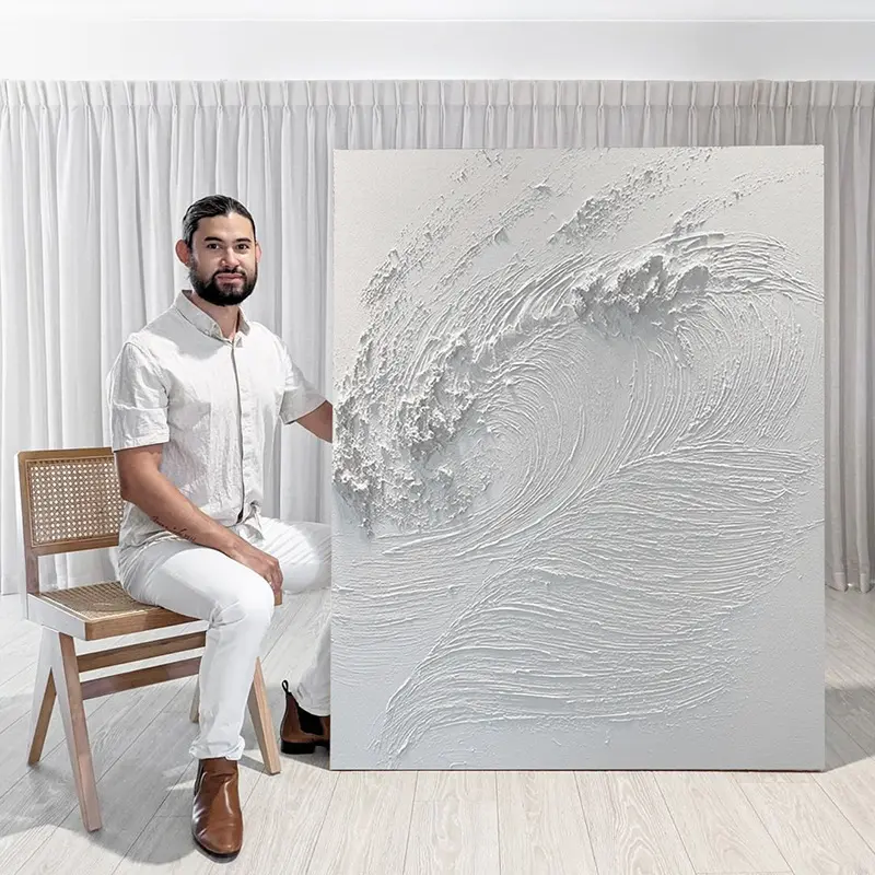 Moderna tela acrilica a olio spesso strutturato pesante pura opera d'arte da parete dipinta a mano 3d testurizzata grande pittura astratta bianca