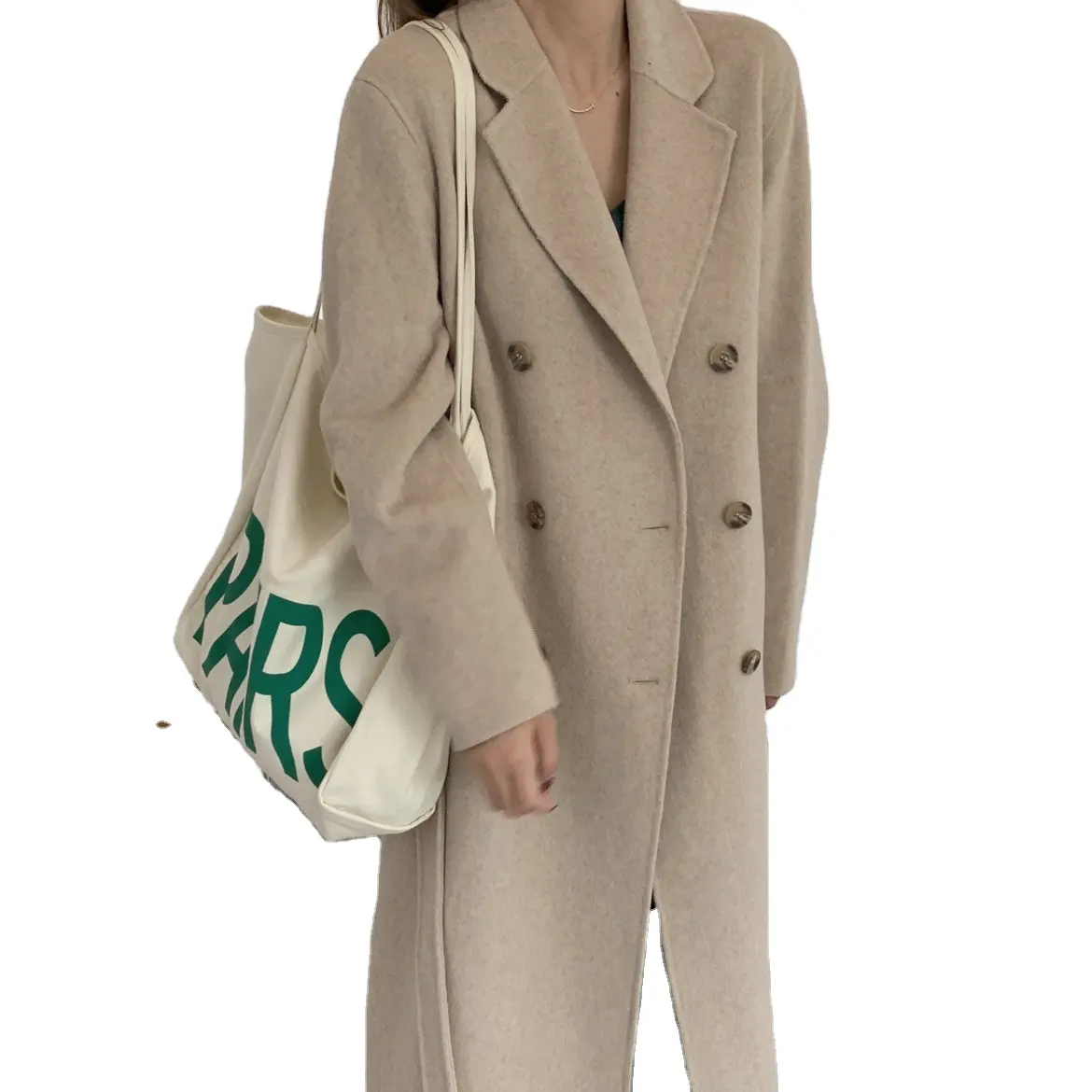 Abrigo largo de lana de doble cara para mujer, nuevo estilo coreano, con cinturón