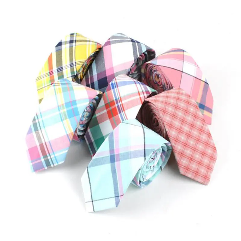 wholesale high quality custom multi color cotton check neck tie for men