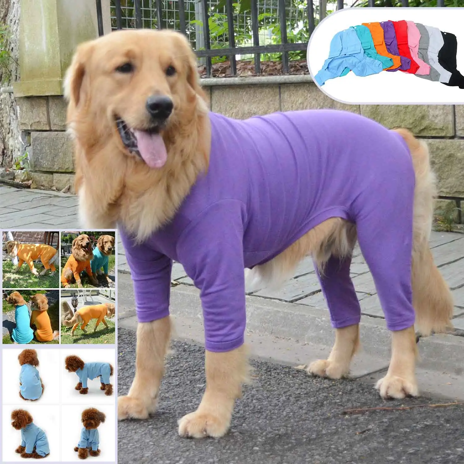 Recuperação Proteção Pós-Operativa Roupas Para Cães Manga Comprida Algodão Pet Pijama Bodysuit Macacão Para Cães De Pequeno e Grande porte