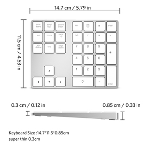 New Design Aluminum Alloy 34 Keys Mini Rechargeable BT 3.0 Wireless <strong>Numeric</strong> Keypad <strong>Keyboard</strong> for Windows Mac <strong>IOS</strong> Android OS - Product Image 6