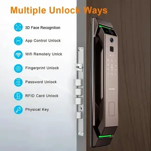 Cerradura de puerta inteligente con reconocimiento facial 3D Glomarket con cámara seguridad de huellas dactilares completamente automática Tuya Wifi cerradura inteligente Digital