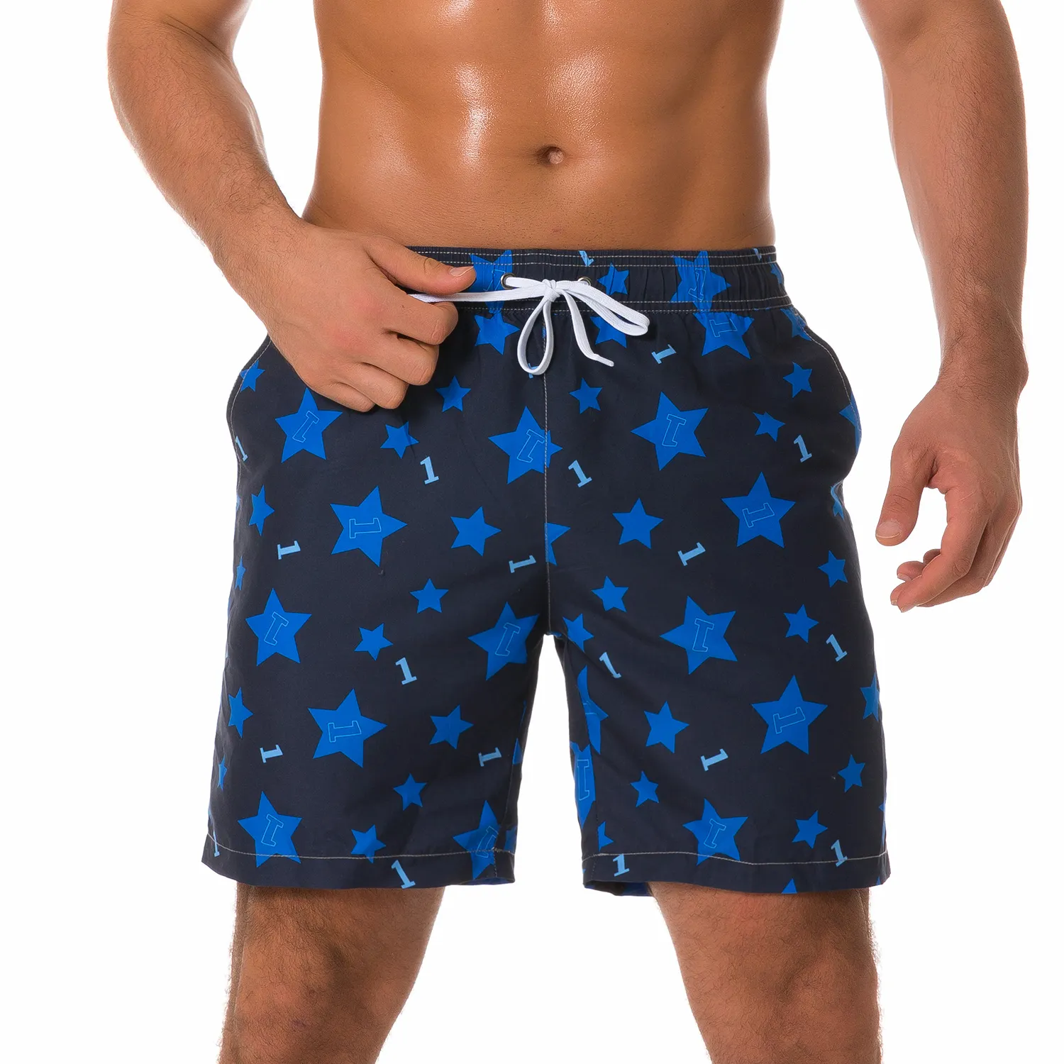 As estrelas twinkle impressão digital roupa de praia masculina cintura elástica