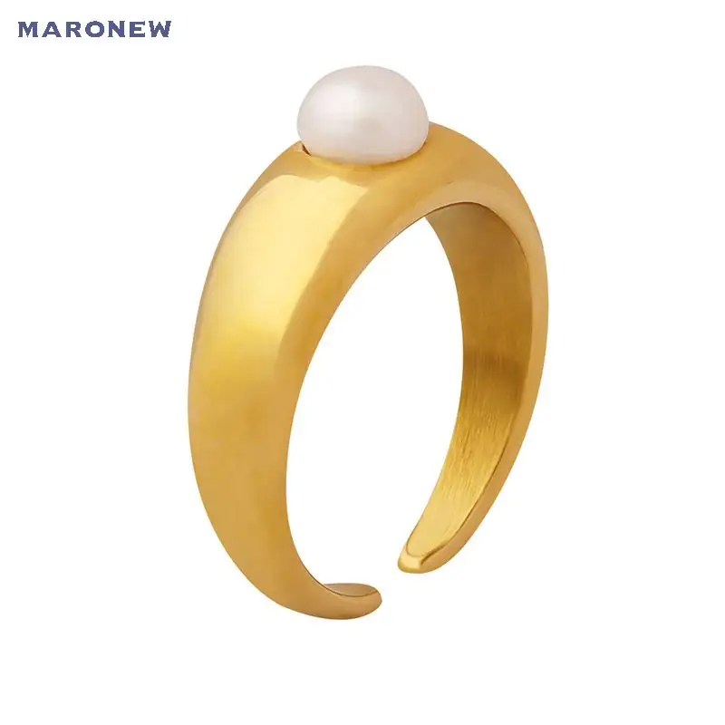 MARONEW – bague en acier inoxydable pour femme, bijoux de luxe, classique, en vrac, plaqué or 18K, perle d'eau douce, vente en gros