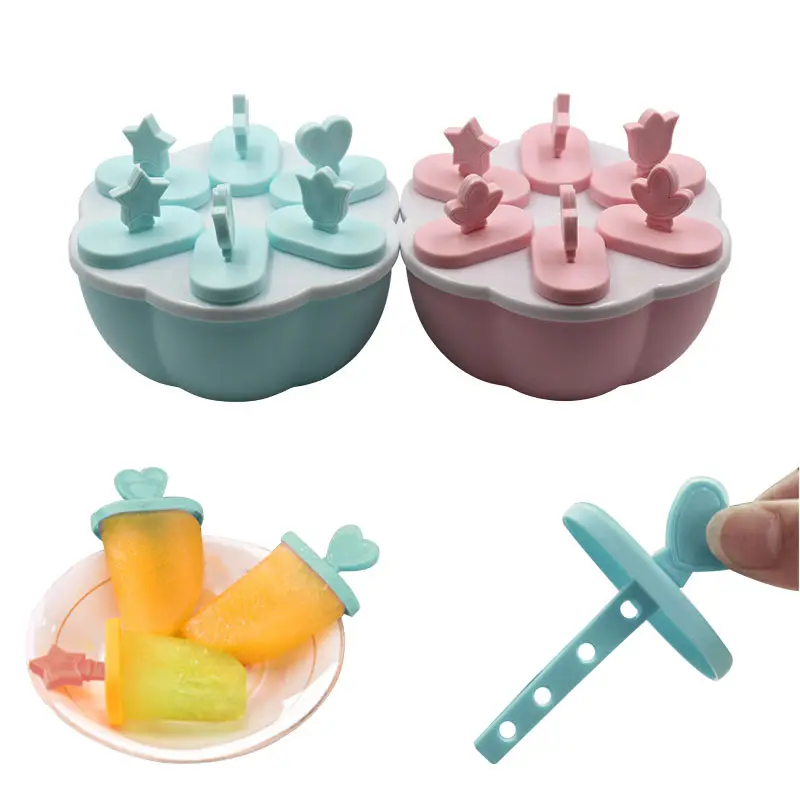 6 Grids Ice Cream Mold Candy DIY Mould Popsicle Sticks Food Plastic Ice Lolly Portable Round Ice Cube Shape Kitchen Tool