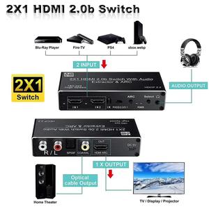 2x1 Conmutador 2 entrada 1 salida HDMI 2.0b arco 4K 60Hz Conmutador con 3,5mm R/L Coaxial SPDIF Audio Extractor