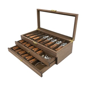 Bằng Gỗ Cho Thụy Sĩ Quân Đội Dao Tổ Chức Óc Chó Màu Đen Hộp Nướng Sơn Mài Có Thể Gập Lại Cứu Hộ Muỗng Bộ Sưu Tập Hiển Thị Trường Hợp Cho Tường Han - Product Image 3