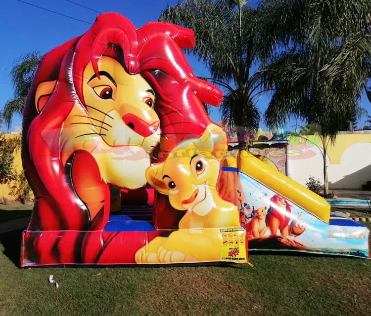 Maison de cavaliers de divertissement pour enfants commerciaux château gonflable châteaux gonflables toboggan combiné roi lion gonflable