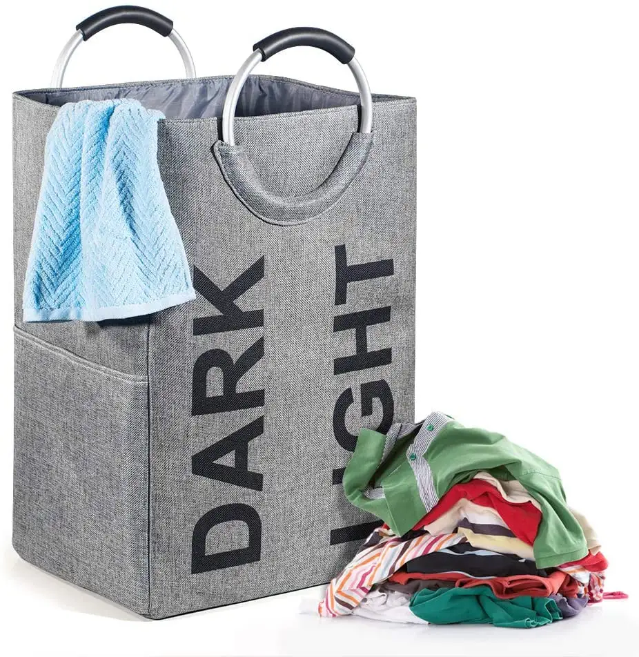 Kuyuelarge cesta de lavanderia dupla, cesto de roupa com separador, cesto de roupa dobrável