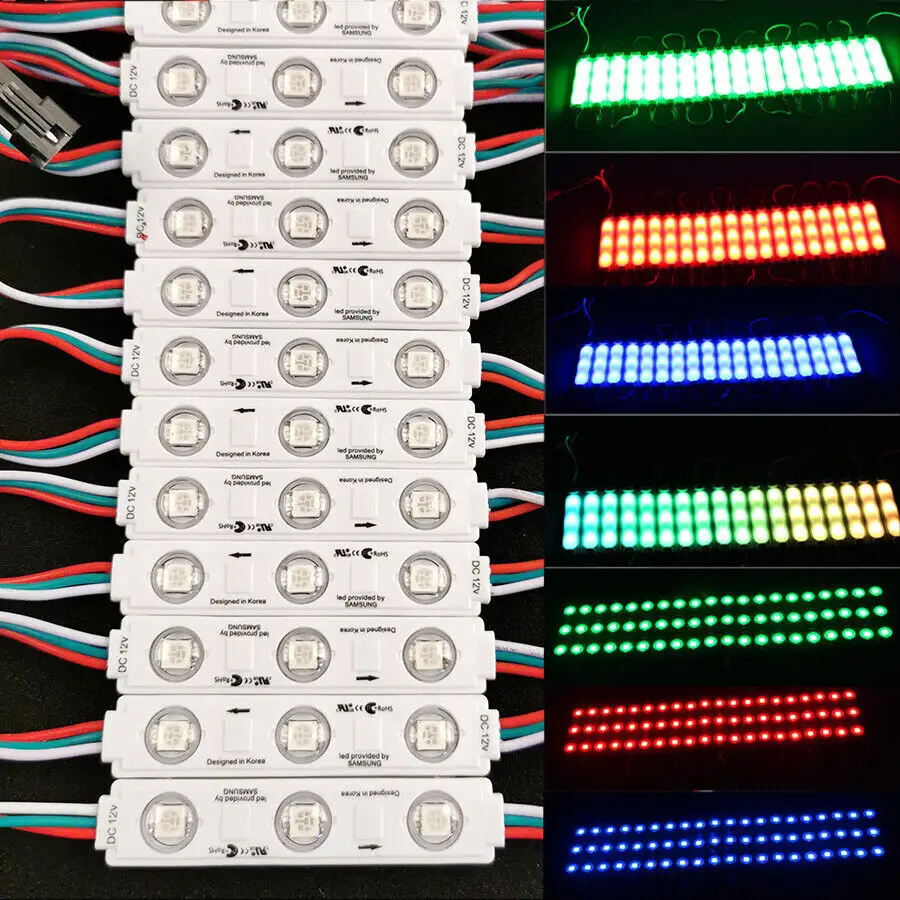 WS2811 RGB LED modülü 20X 100X 5050 3 işareti tasarım pencere ön mağaza işık 12V