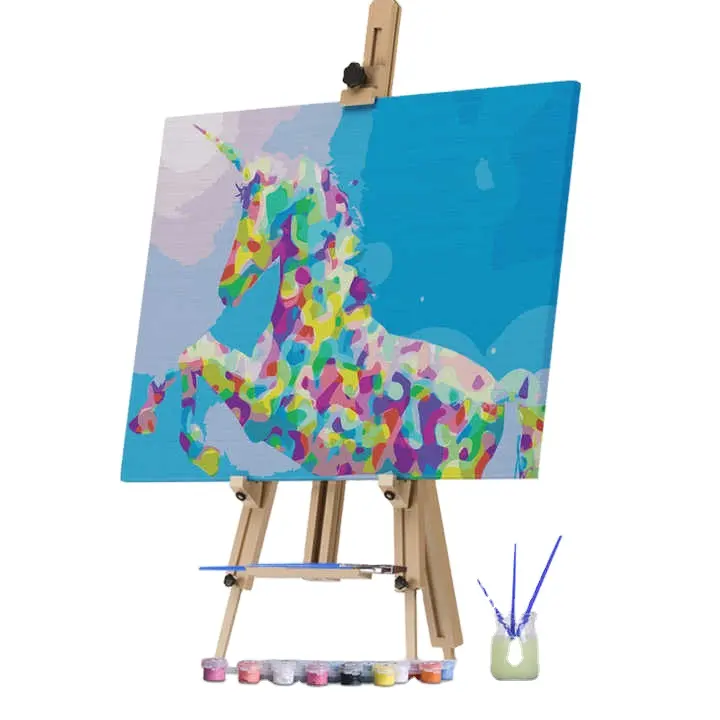 24 colores colorido unicornio caballo volador cielo azul Animal pintura abstracta por números Kit de pintura DIY