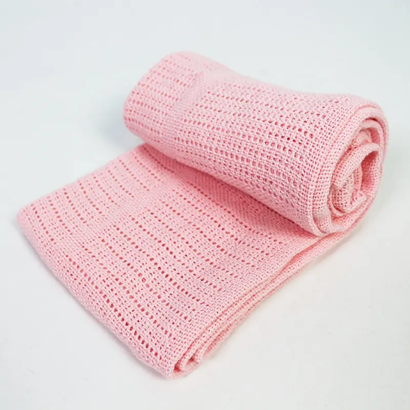 100% algodão faixa de crochê cobertor, rosa bebê cobertor celular para recém-nascidos
