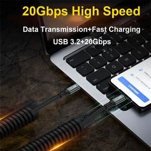 Type-<strong>C</strong> to <strong>C</strong> Spring Coiled Cable Support 20Gbps Data Transfer 8K@60Hz Display USB <strong>C</strong> 100W Fast Charging Cord for Car Mobile Phone - Product Image 5