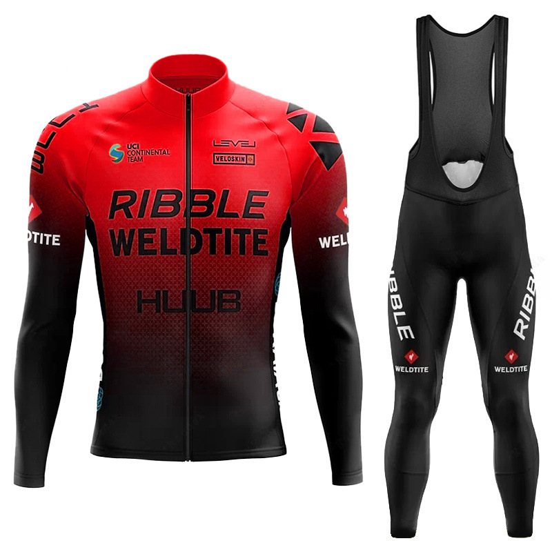 Collant de cyclisme rouge + bavoir - Noir
