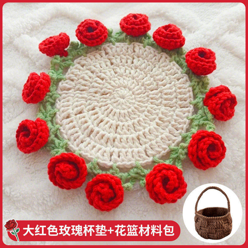kit de matériel dessous de verre rouge-rose foncé + panier de fleurs