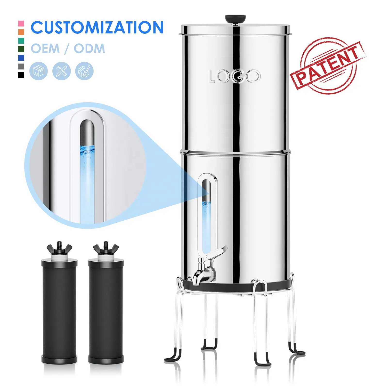 Hot Selling 304 Stainless Steel Gravity Water Filter System With Activated Carbon Filter Stainless Steel Gravity Water Filter