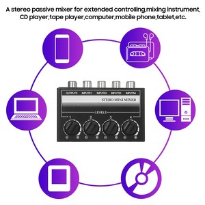 Mini Stereo <strong>4</strong> Channel Passive Mixer RCA Portable Audio Mixer <strong>1</strong> in <strong>4</strong> Out Stereo <strong>Distributor</strong> Volume Control, No Battery Required - Product Image 6