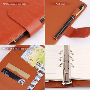 Binder 6 Ring <strong>Notebook</strong> A5 Leather <strong>Note</strong> Journal/Refillable Loose Leaf Business custom embossed logo document file folder folder