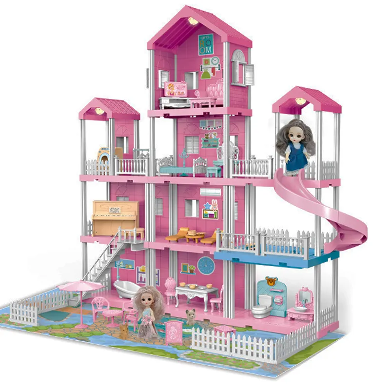 Squisito assemblaggio fai da te Play House Rooms Princess Castle Villa House accessori per mobili di lusso giocattoli casa delle bambole per ragazze