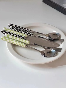 欢乐餐具平板餐具用瓷柄彩色平板餐具格子平板套装 - Product Image 4