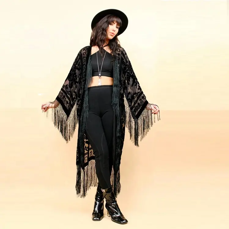 Nuovo arrivo FEON Advanced Apparel Dresses Black Lace Fringe maglione Top Womens Small Open Front Open Knit