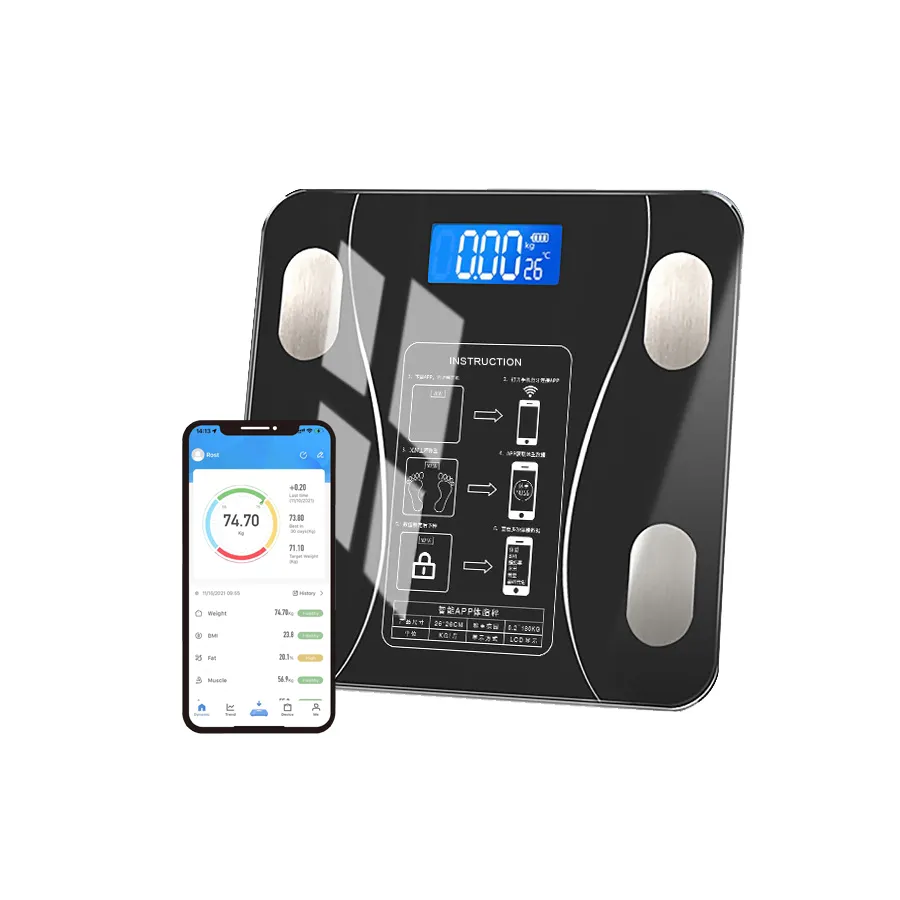 Analizador electrónico LCD APP Medidas más precisas Bluetooth Peso Digital Baño inteligente Báscula de grasa corporal