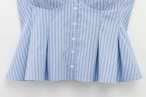 KAR & OT ZA 2025 Vintage kadın Poplin kısa üst pilili v yaka ince kayış düğmesi detay çizgili yeni bahar koleksiyonu 2178083 - Product Image 5