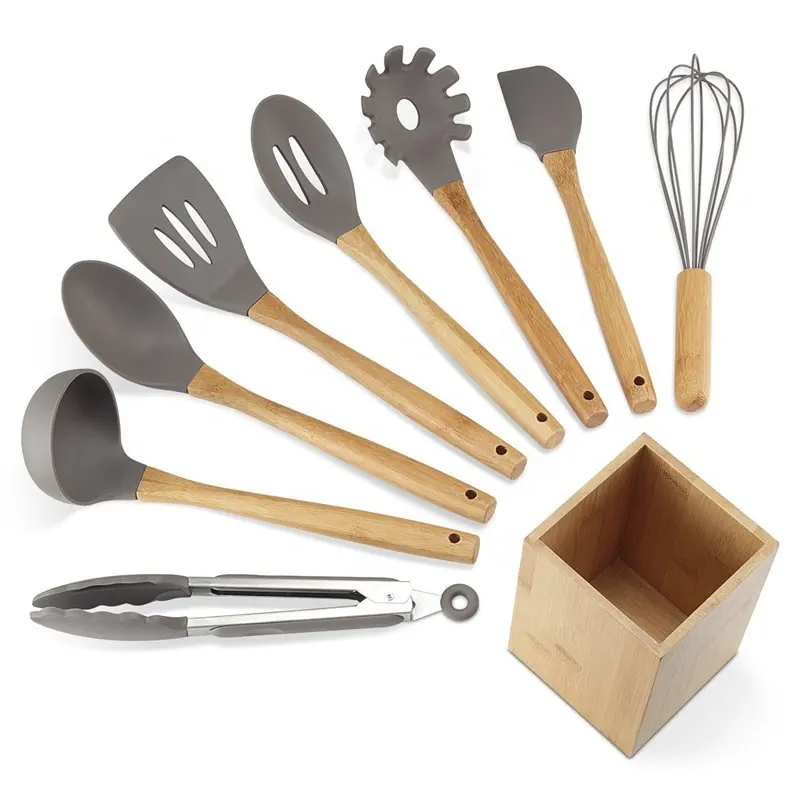 Utensílios de cozinha de silicone, resistente ao calor, utensílios de cozinha com suporte